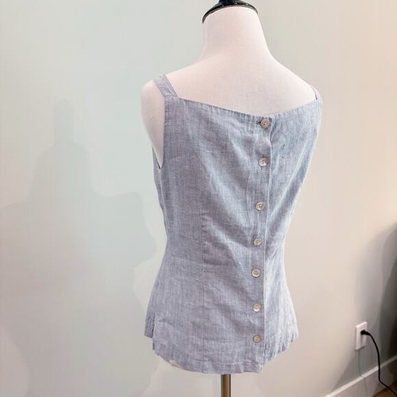 Vintage 90s Square Neck Tank Top Size 40 Large Blue 100% Linen Back Button Close - Picture 5 of 16